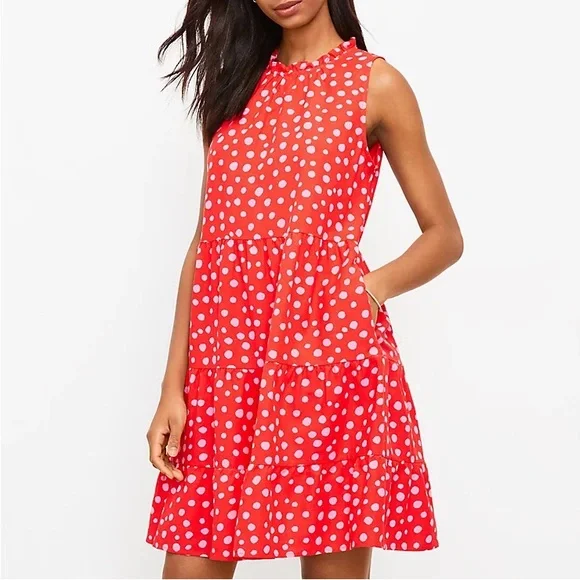 LOFT | Dresses | Nwt Loft Linen Blend Dotted Sleeveless Tiered Swing Dress  With Pockets Size L | Poshmark